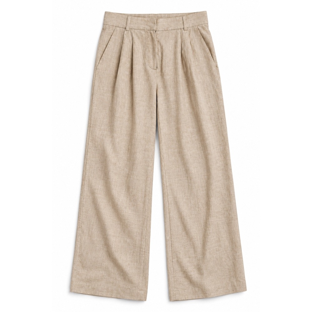 Abercrombie & Fitch Curve Love Sloane Linen Tailored Wide Leg Pant 14R Beige - Picture 8 of 8